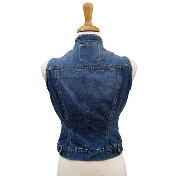 VTG Levi Strauss Denim Vest Sz Misses M 8-10 100% cotton Med Wash Y2K Western - Picture 4 of 11